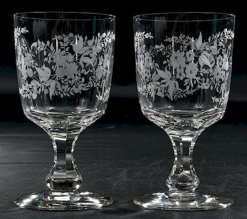 Ten Etched Glass Water Goblets