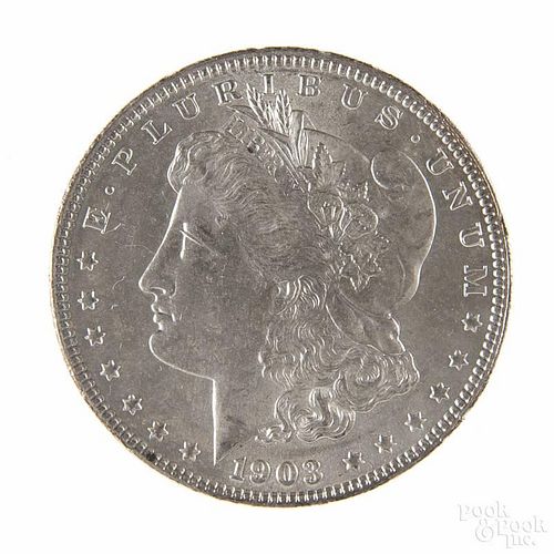 Silver Morgan dollar coin, 1903, MS-63.
