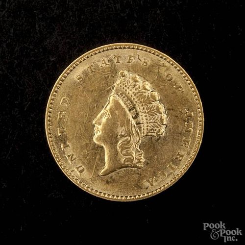Gold Indian Princess one dollar coin, 1855, type 2, XF-AU.