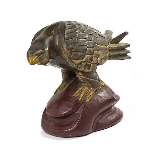 A Painted and Parcel Gilt Model of an Eagle, Width 22 inches.