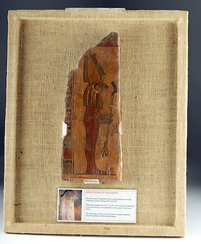 Egyptian Wood / Gesso Sarcophagus Fragment - Horus