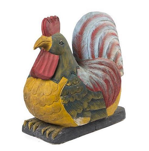 A Southeast Asian Painted Wood Model of a Hen, Height 21 1/2 inches.