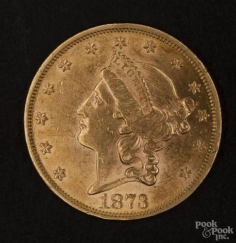 Gold Liberty Head twenty dollar coin, 1873, MS-60.