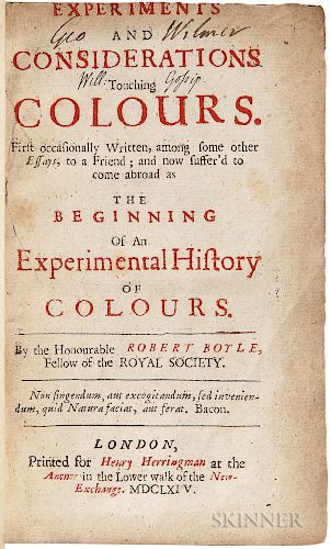 Boyle, Robert (1627-1691) Experiments and Considerations Touching Colours.