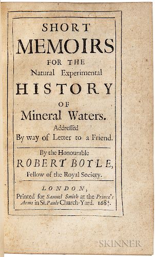 Boyle, Robert (1627-1691) Short Memoirs for the Natural Experimental History of Mineral Waters.