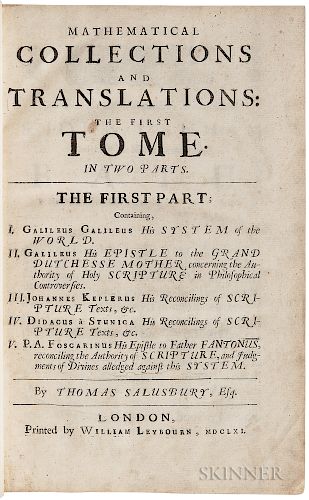 Galileo, Galilei (1564-1642) trans. Thomas Salusbury (d. 1666) Mathematical Collections and Translations the First Tome.
