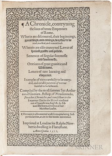Guevara, Antonio de (c. 1490-1544) A Chronicle, Conteyning the Lives of Tenne Emperours of Rome.