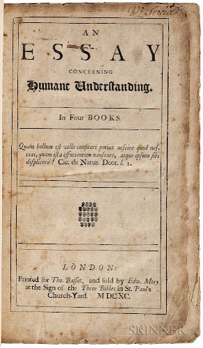 Locke, John (1632-1704) An Essay Concerning Humane Understanding in Four Books.