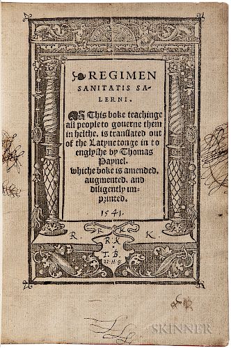 Mediolano, Joannes de (fl. 1100) Regimen Sanitatis Salerni. This Boke Teachinge All People to Governe them in Helthe, is Translated out