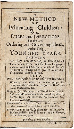 Tryon, Thomas (1634-1703) A New Method of Educating Children.