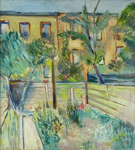 Attributed to: Hans Purrmann, German (1880-1966) Oil on Canvas "Dia Hinterhof". Artist label en ver