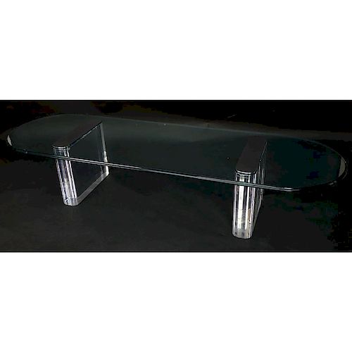 Vintage Lucite, Chrome and Glass Coffee Table Attributed to Pace. Good condition. Measures 15-1/4" 