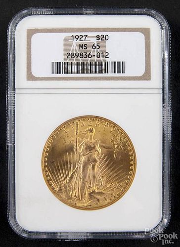 Gold Saint Gaudens twenty dollar coin, 1927, NGC MS-65.