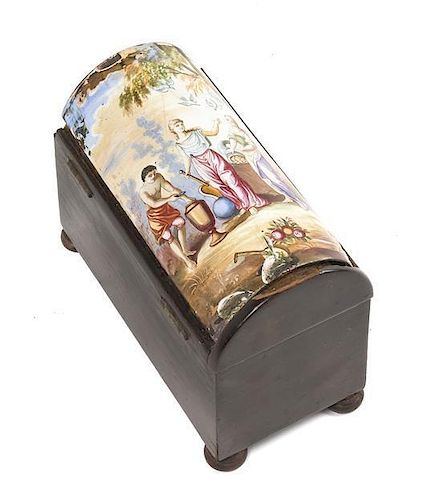 A Continental Enameled Table Casket, Width 5 3/8 inches.