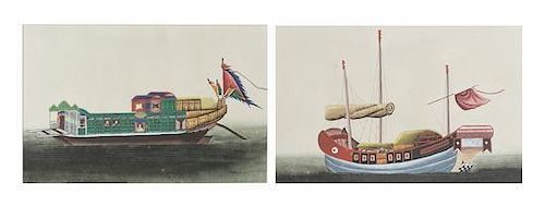 Two Chinese Export Ink and Gouache Illustrations, 8 1/2 x 13 1/8 inches.