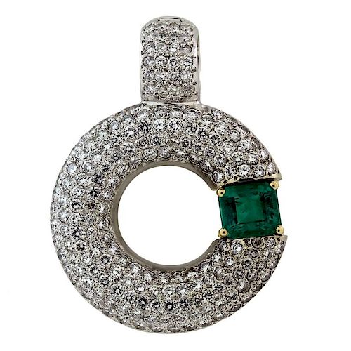 Colombian Emerald Diamond White Gold Enhancer Pend