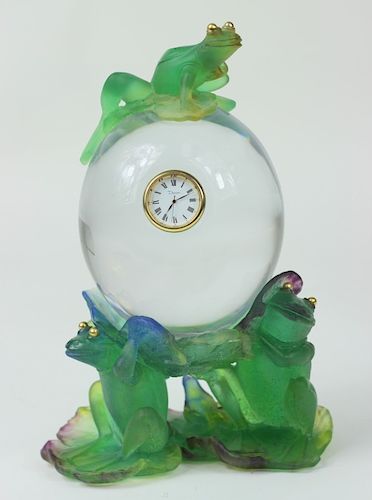 Rare Daum Pate de Verre French Crystal Frog Clock