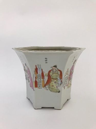 Chinese Porcelain Hexagonal Flower Pot.