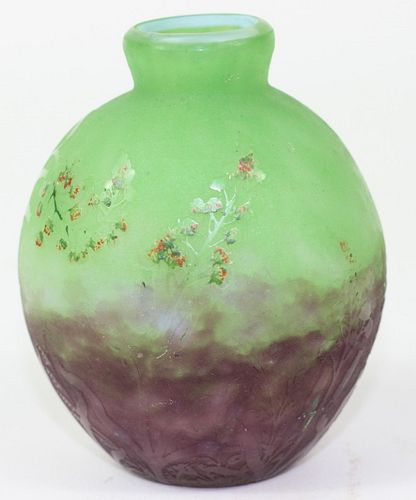 Daum Nancy Art Glass Rain Forest Scene Vase.