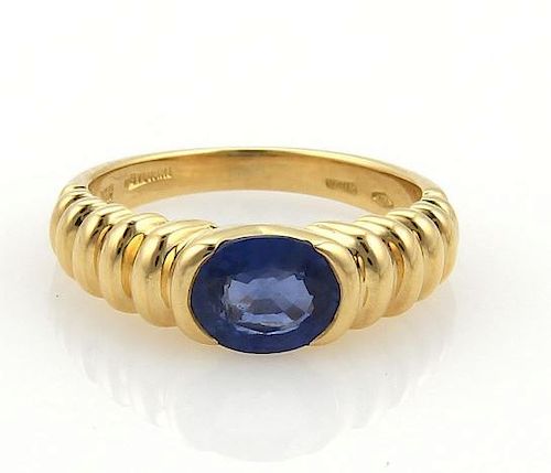 Bvlgari 1ct Sapphire & 18k Gold Ribbed Design Ring