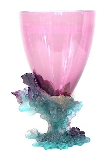 20th C Daum Pate de Verre Bacchus Glass Vase