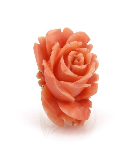 Estate 14k Yellow Gold Carved Coral Long Rose Ring