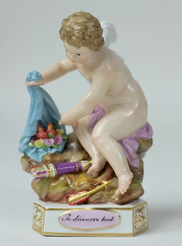 Meissen German H/P Porcelain Cherub Figurine
