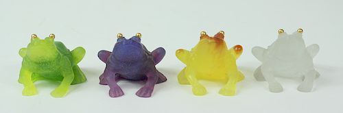 Four Daum Pate de Verre French Art Glass Frogs