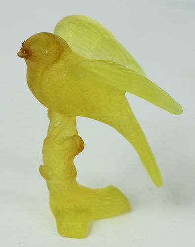 Daum France Pate de Verre Art Glass Perched Bird