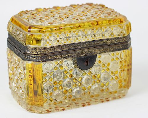 Antique Baccarat Style Cut Crystal Casket Box