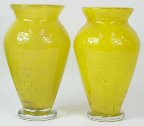 Pair of Daum France Baltic Amber Flower Vases