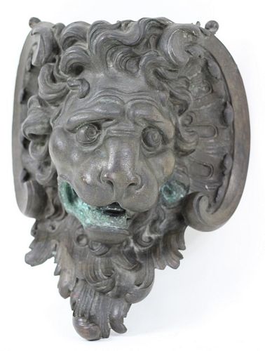 Heavy Antique French Bronze Lion Head Mask Sconce