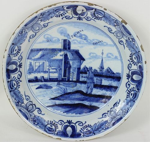 Antique Dutch Blue & White Porcelain Charger