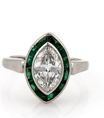 1.95ct Diamond & Emerald Platinum Marquise Ring