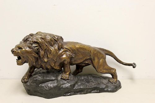 CARTIER, T. Signed Patinated Metal Lion Sculpture.