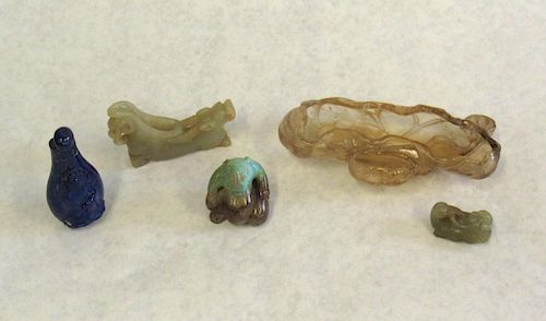 Group of Five Hardstone Items Including Jade,