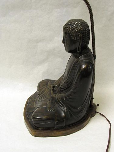Bronze Buddha Mounted as a Lamp. 20th Century.