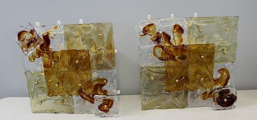 MIDCENTURY. Pair of Amber and Clear Glass