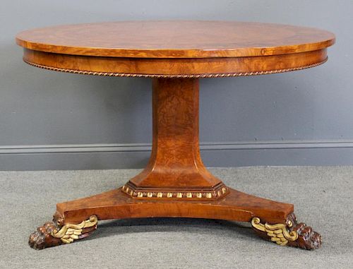 Banded & Inlaid Walnut Pedestal Center Table.