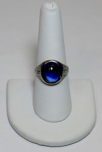 JEWELRY. 14kt Gold, Blue Cabochon, and Diamond