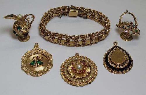 JEWELRY. 14kt Gold Charm Bracelet and (5) 14kt