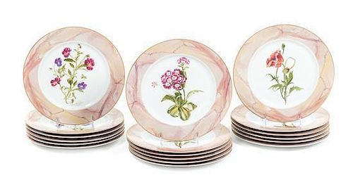 A Set of Eighteen Porcelain Service Plates, Diameter 10 5/8 inches.