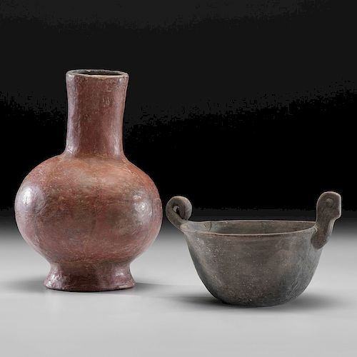 A Mississippian Cat Serpent Vessel AND A Red Water Bottle