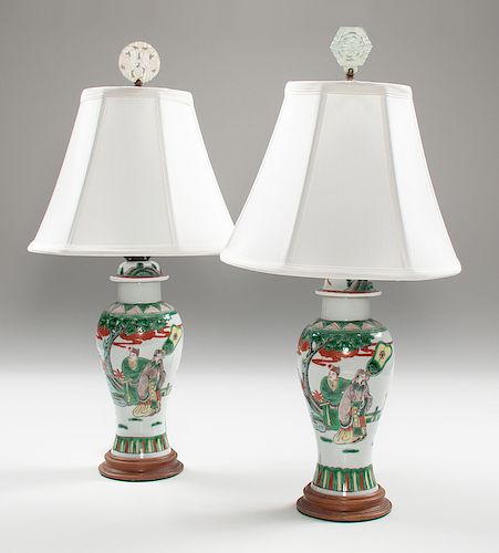 Pair Chinese Baluster Vases Mounted as Lamps
