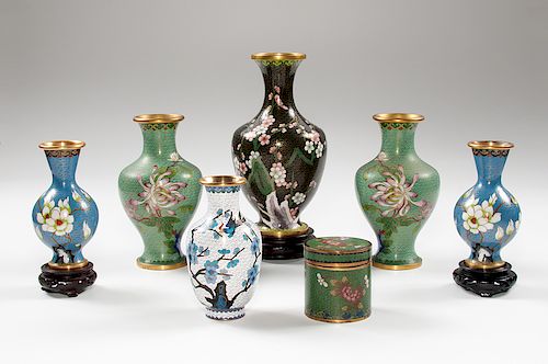 Chinese Cloisonne Vases and Box 