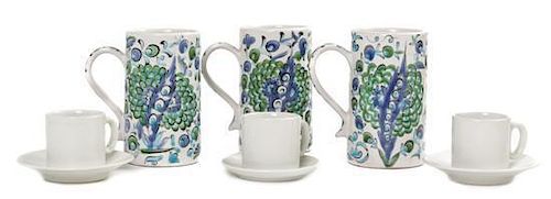 A Partial Set of Italian Ceramic Demitasse Cups and Saucers, Height of mugs 5 7/8 inches.