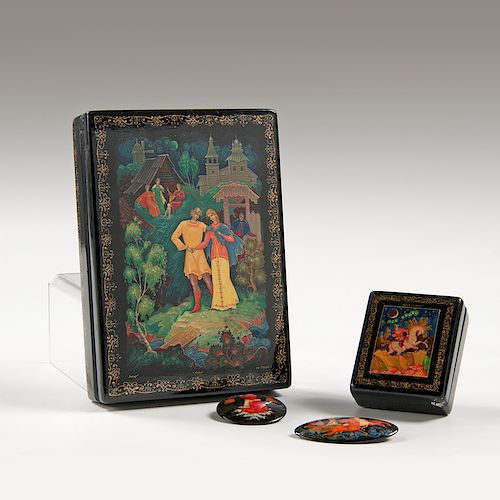Signed Russian Lacquer Boxes, Plus
