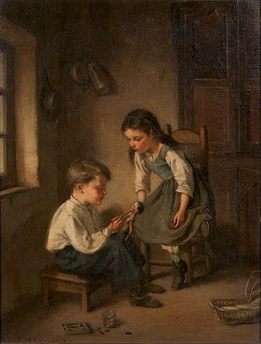 19th-Century Oil on Panel, Signed Baron