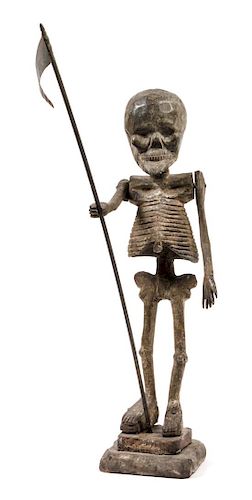 Carved and Painted Wood Figure of a Skeleton Height 16 inches