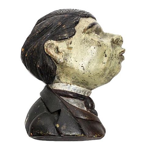American Carved and Painted Wood Profile of a Man Height 6 1/2 inches